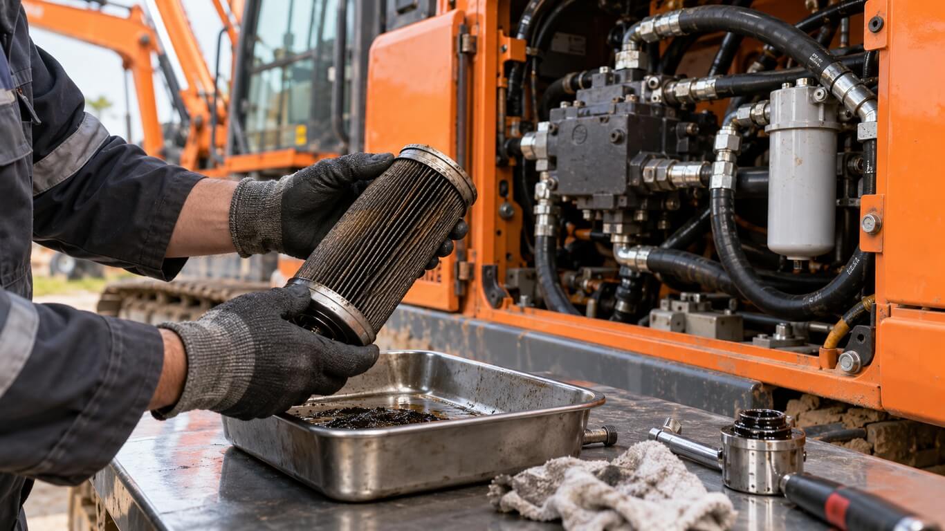 Zapchany filtr hydrauliczny – objawy i skutki dla pompy oraz całego układu